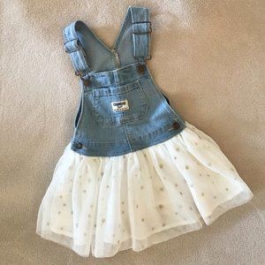 OSHKOSH TODDLER OVERALL/GOLD STAR TULLE DRESS Size 24mth in color Darla Wash